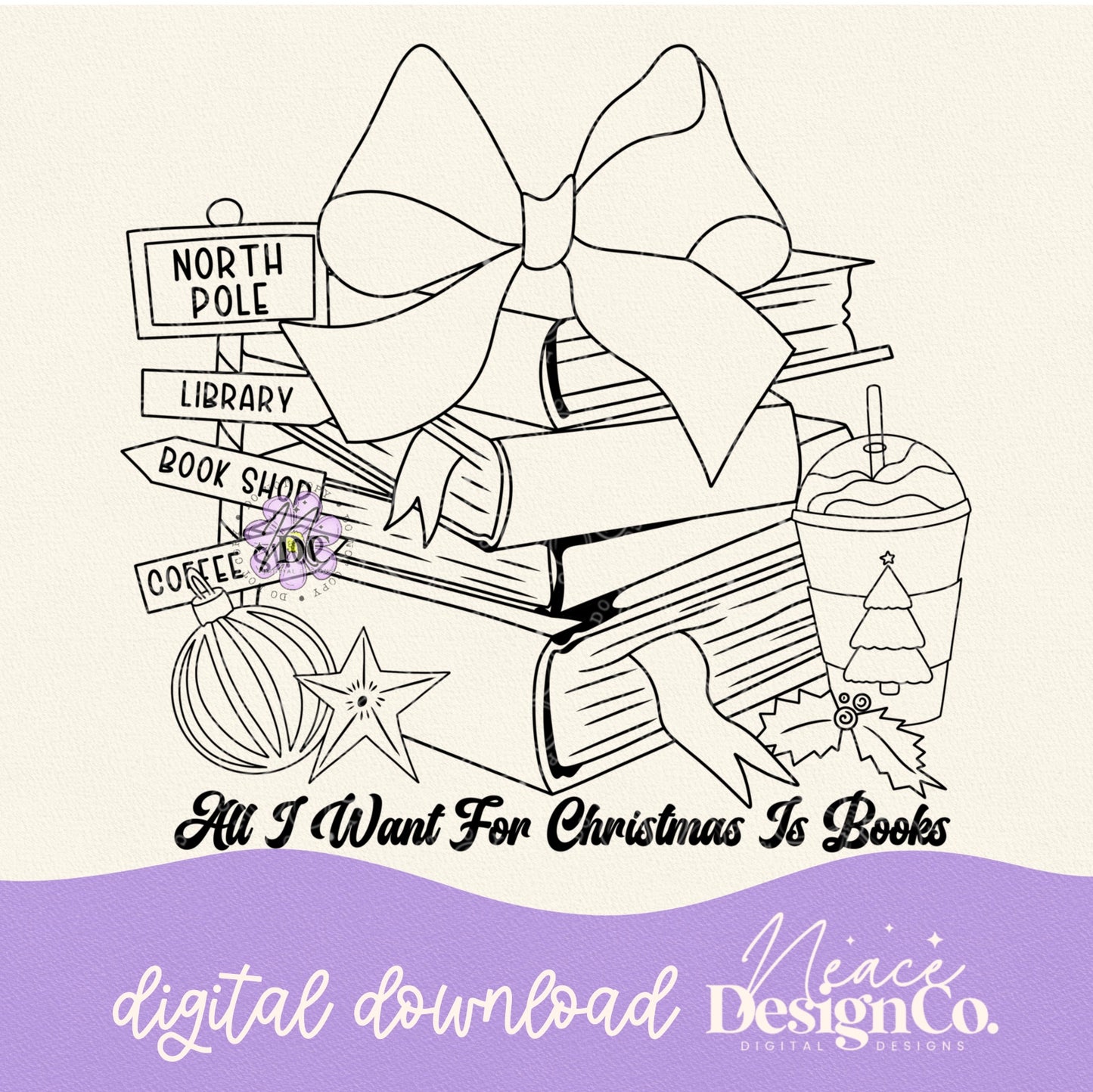 All I Want for Christmas is Books Single Color  Digital PNG