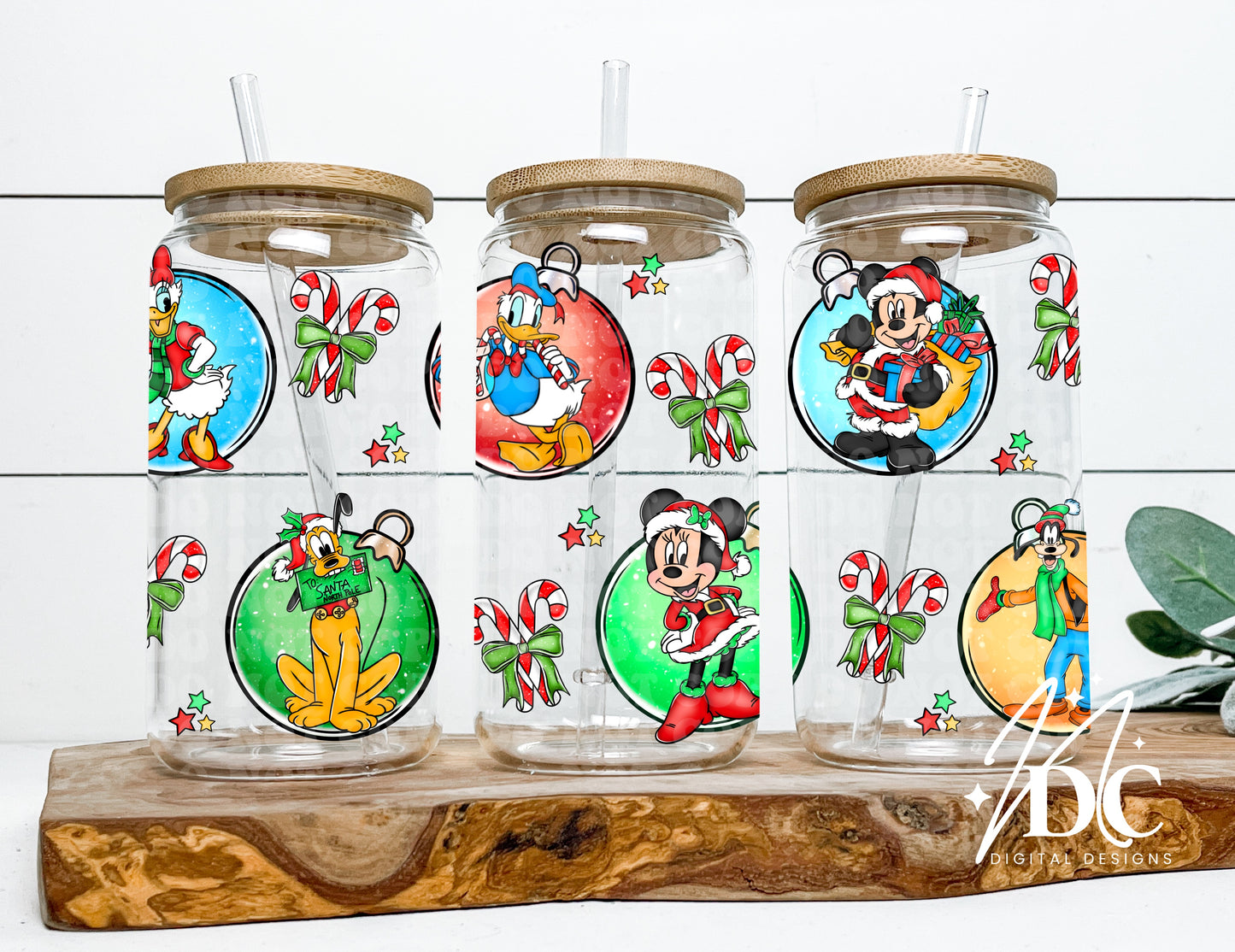 Mickey and Friends Christmas Glass Can Wrap Digital PNG