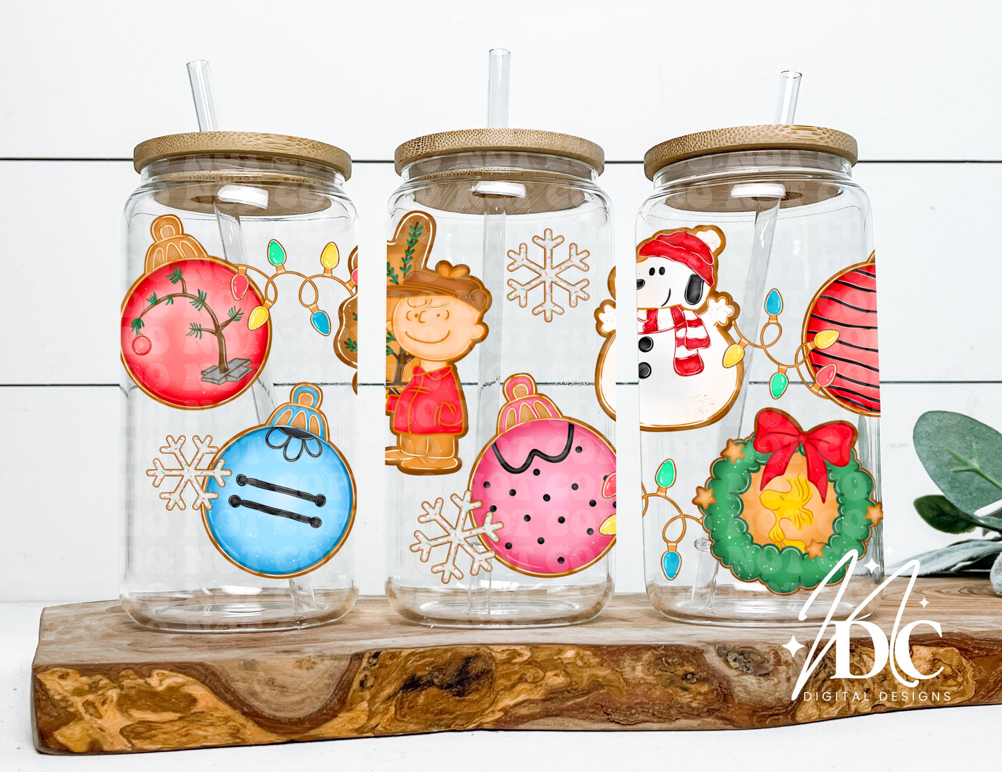 Peanuts Gang Christmas Glass Can Wrap Digital PNG