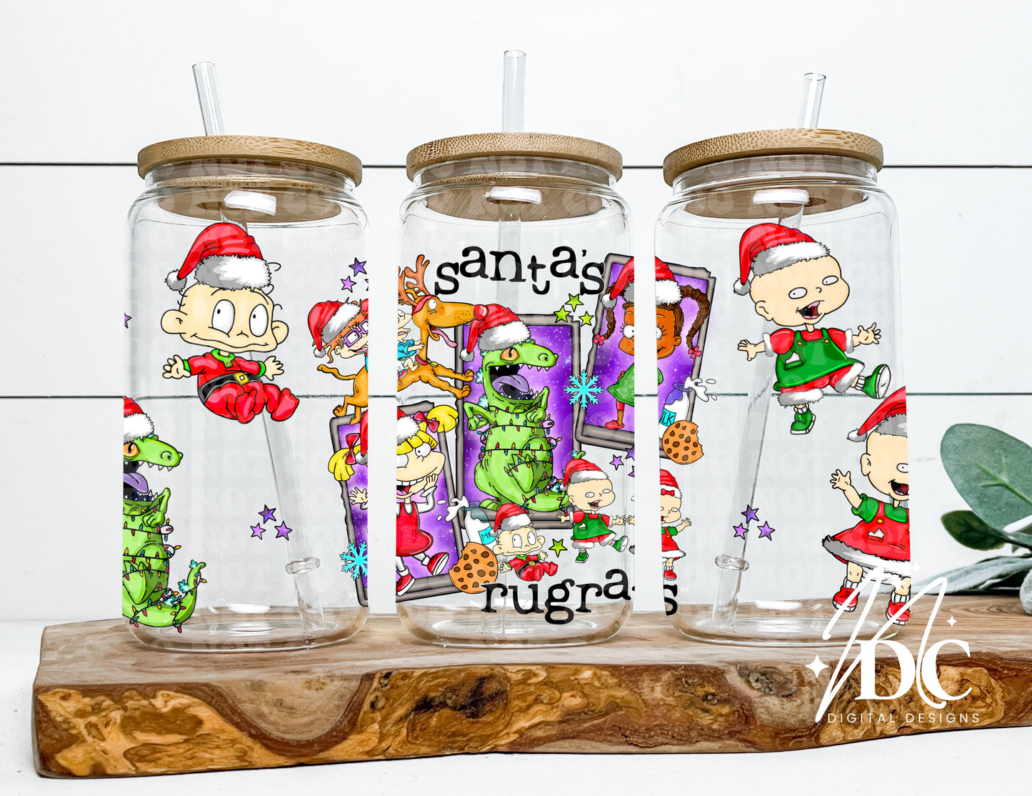 Santa's Rugrats Glass Can Wrap Digital PNG