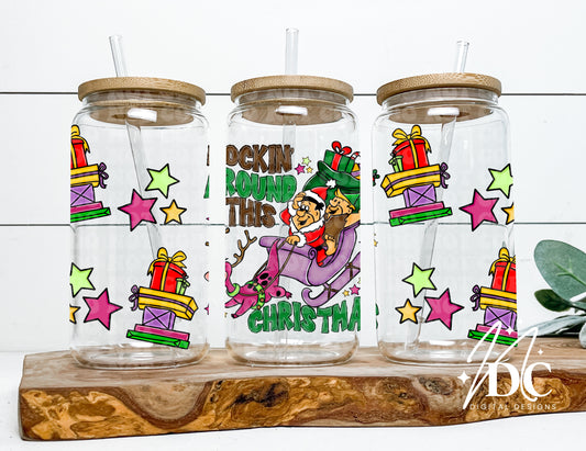 Rockin' Around This Christmas Glass Can Wrap Digital PNG