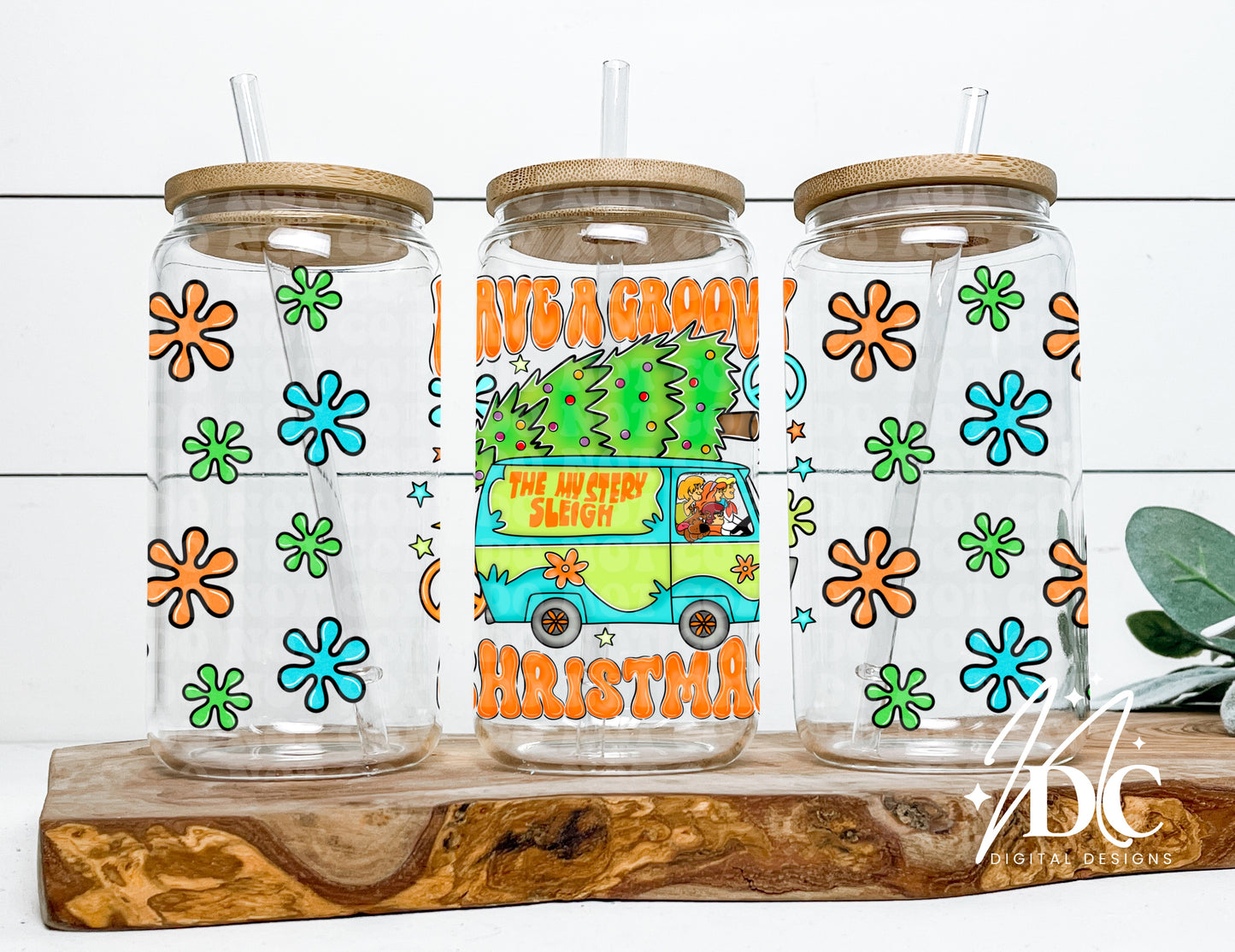 Have a Groovy Christmas 16 oz Glass Can Wrap Digital PNG