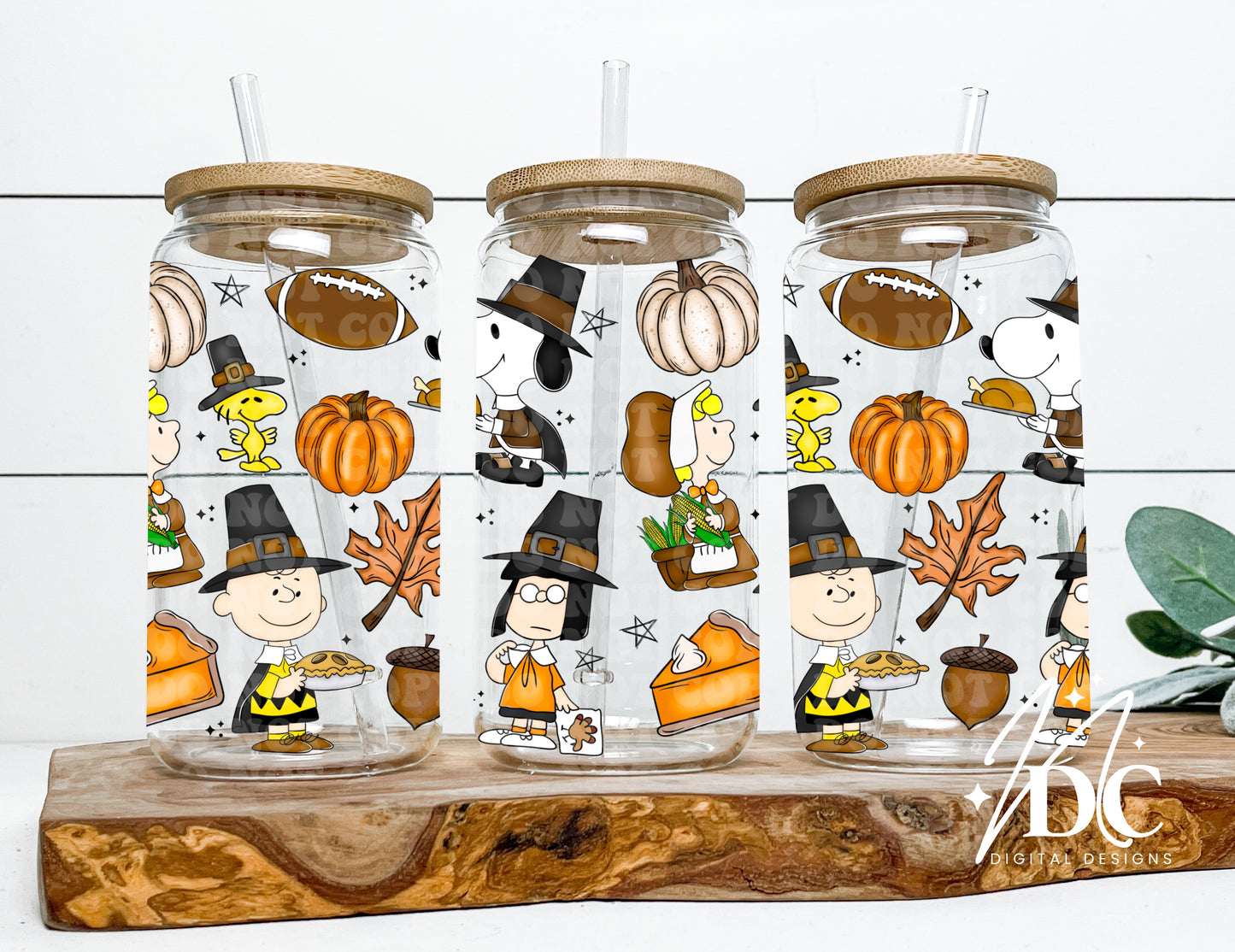 Charlie Brown Thanksgiving 16 oz Glass Can Wrap Digital PNG