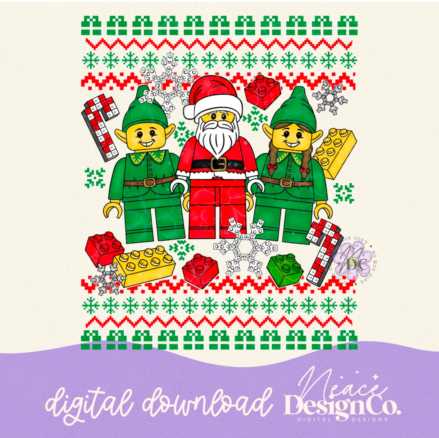 Building Block Christmas Sweater Digital PNG