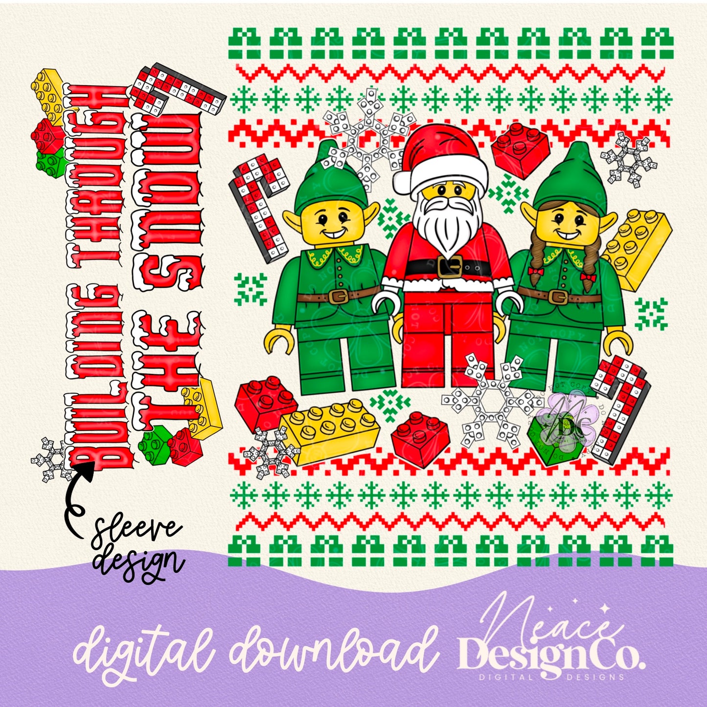 Building Block Christmas Sweater w/Sleeve Design Digital PNG