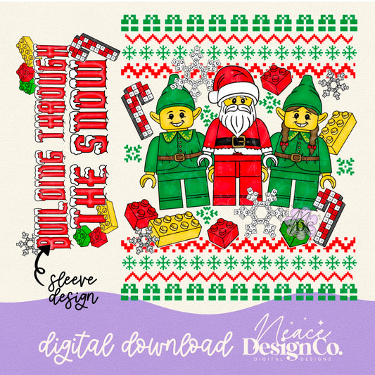 Building Block Christmas Sweater w/Sleeve Design Digital PNG