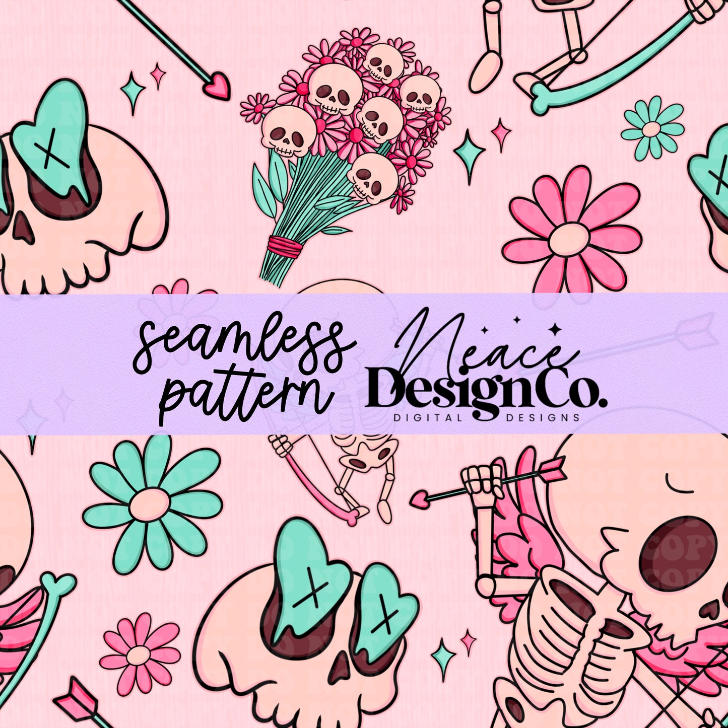 Pink Cupid Skeleton Seamless 2 Scales Digital PNG