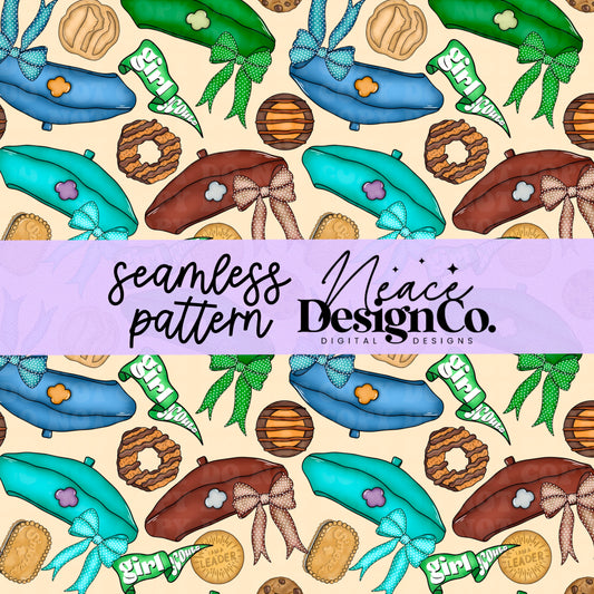 Girl Scout Seamless Pattern Digital PNG