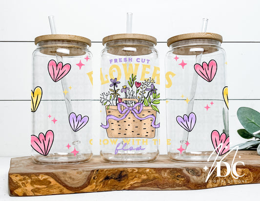 Fresh Cut Flowers Glass Can Wrap Digital PNG