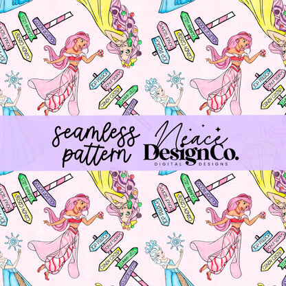 Candy Princess Pink Seamless Patterns Digital PNG