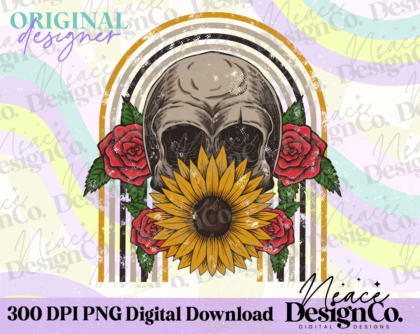 Sunflower Skull Digital PNG
