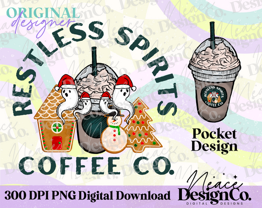 Restless Spirits Christmas Coffee with Pocket Digital PNG