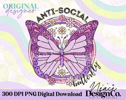 Anti-Social Butterfly Pastel Digital PNG