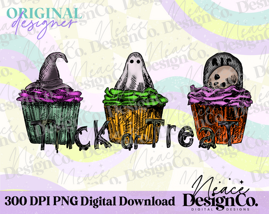 Trick or Treat Cupcakes Color Digital PNG