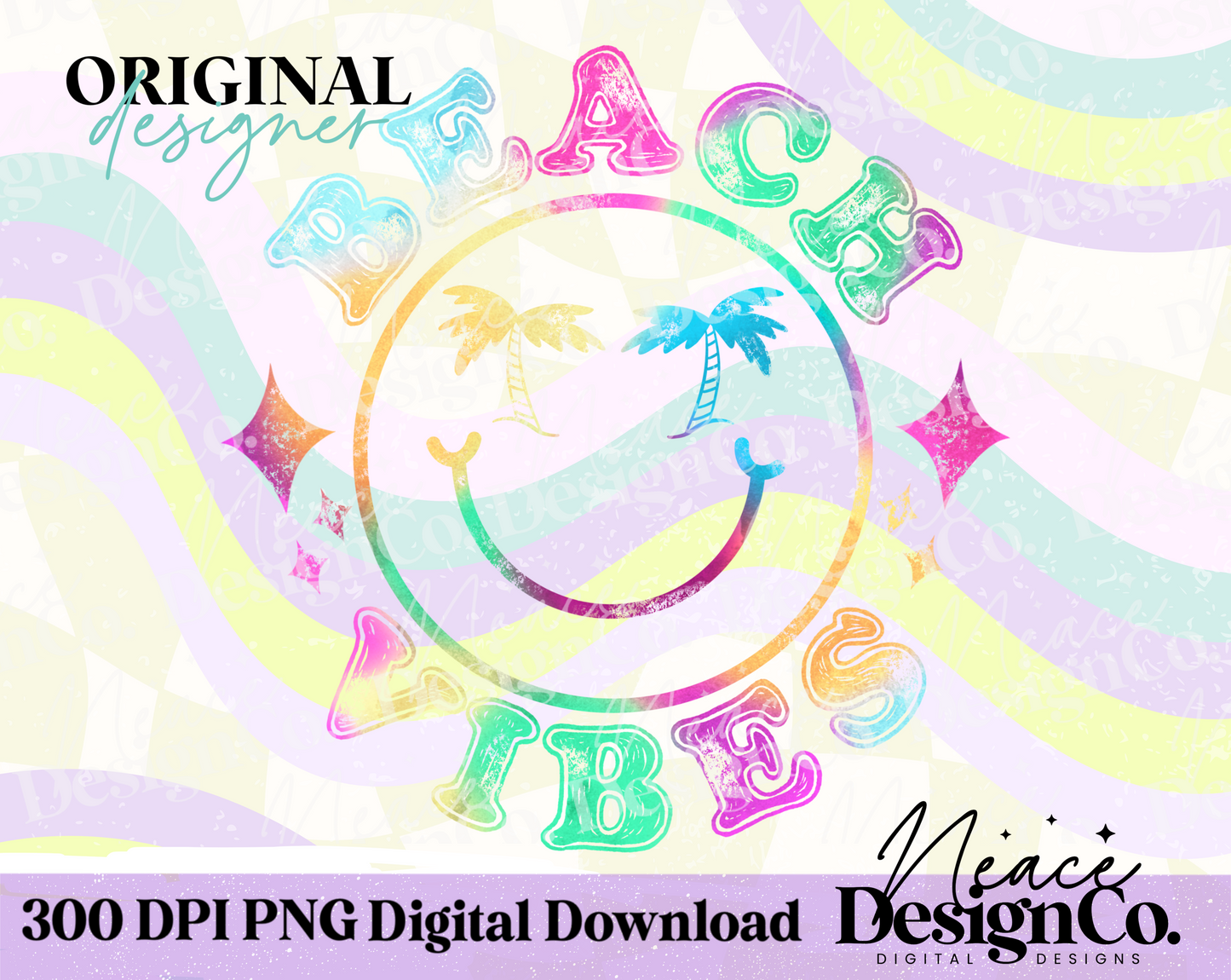 Beach Vibes Palm Tree Full Color Digital PNG