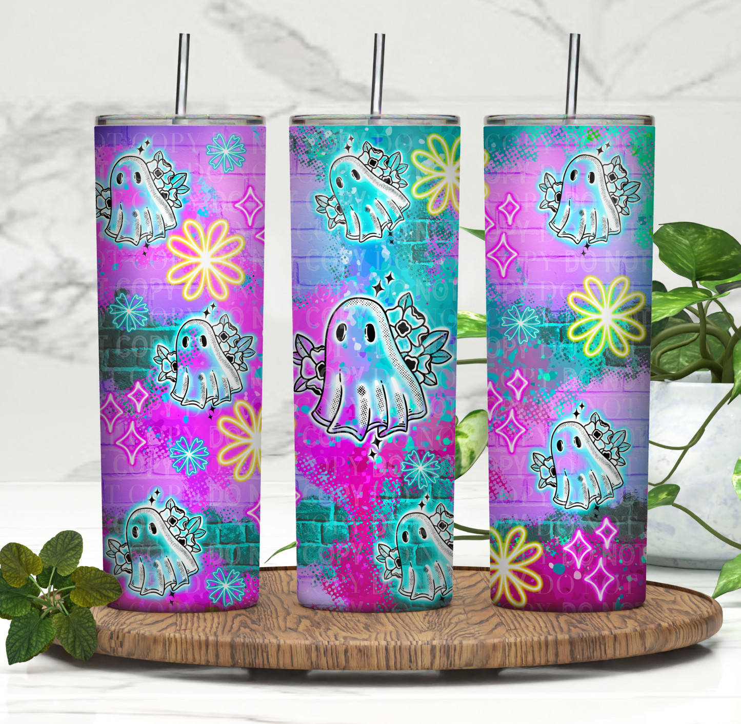 Neon Ghost Tumbler Digital PNG