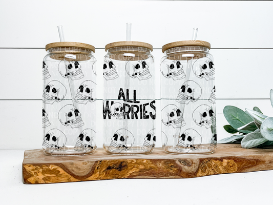 All Worries Skull 16oz Glass Can Digital PNG