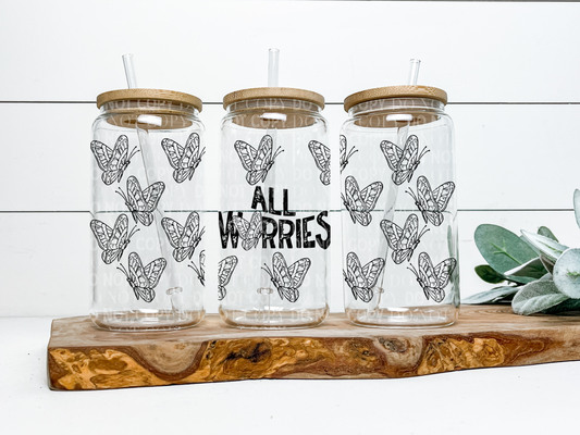 All Worries Butterfly 16oz Glass Can Digital PNG