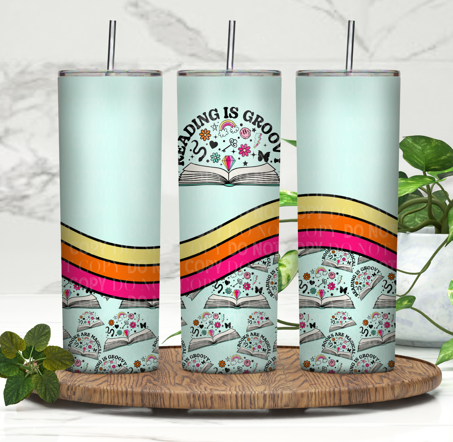 Reading is Groovy Tumbler Wrap Digital PNG