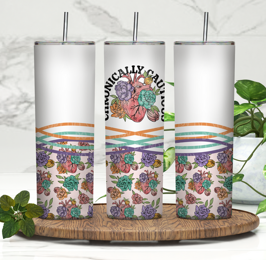 Chronically Cautious Floral Heart Tumbler Wrap Digital PNG