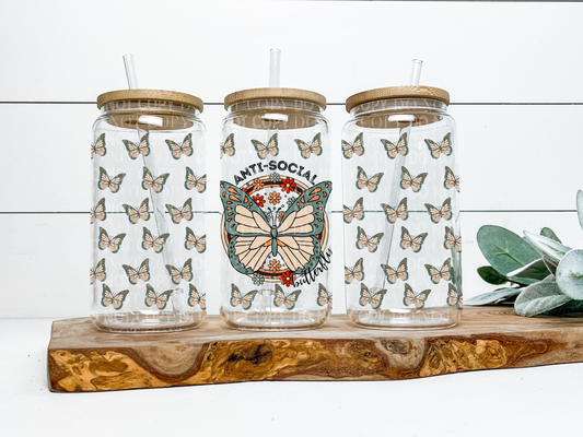 Anti-Social Butterfly Neutral 16oz Glass Can Digital PNG